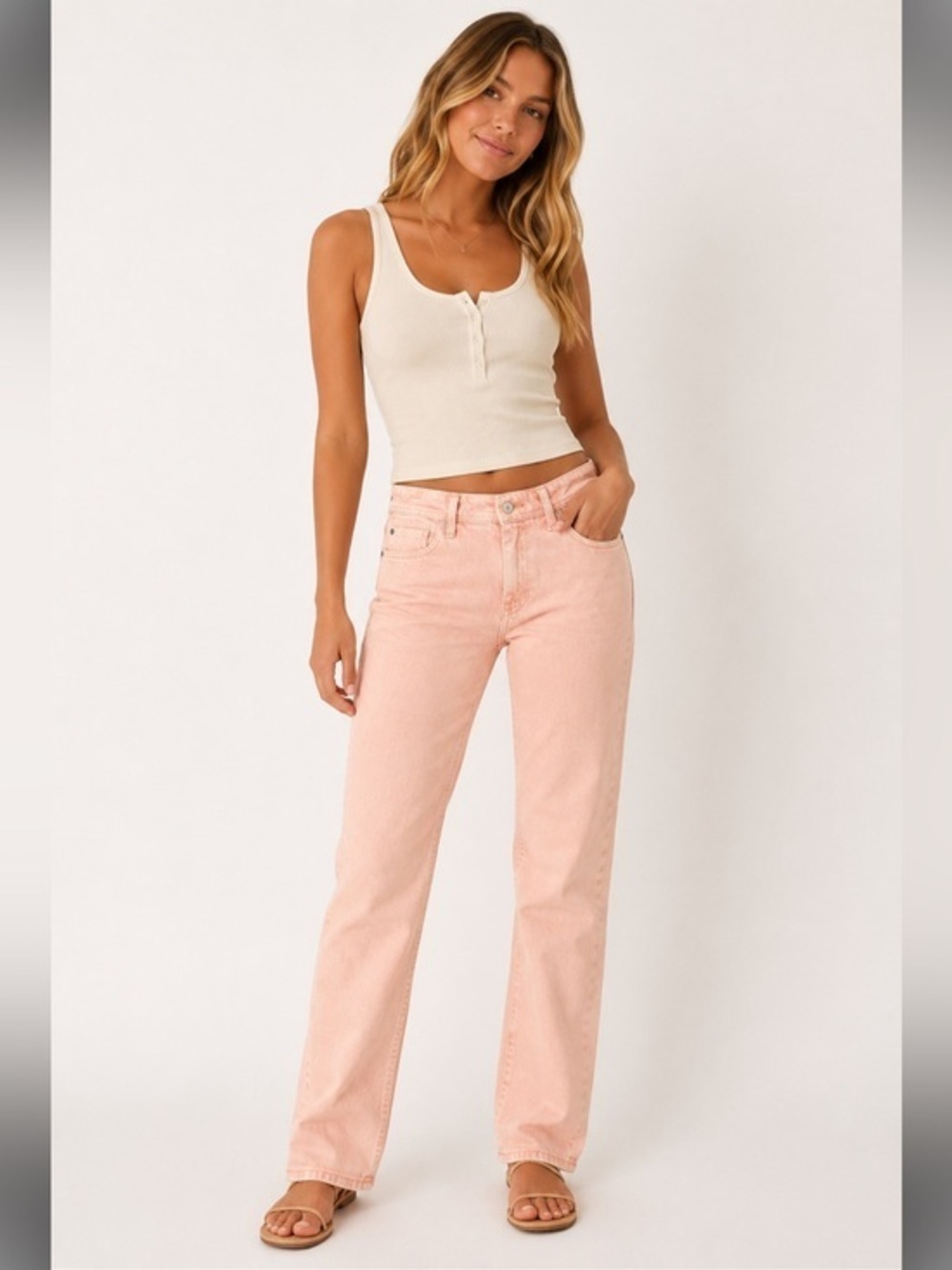 Pilcro Pink Peach Wash Straight Leg Jeans Size 26 Stretch Denim